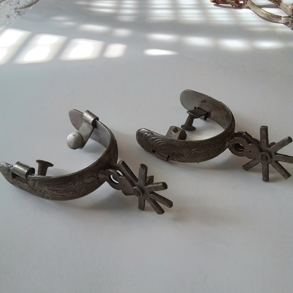 Vintage Silver and Brown Men's Spurs, 2 Pair - Picture 5 of 13